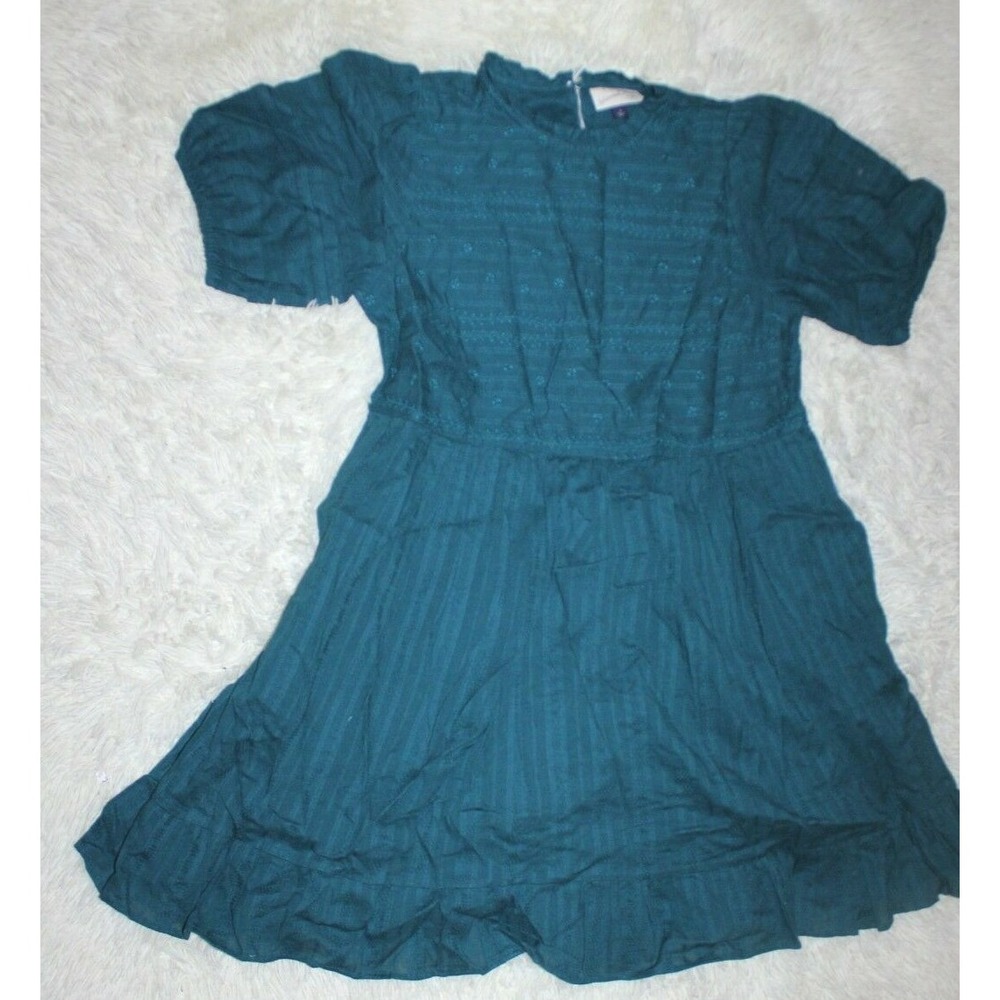 Universal Thread Womens Puff Short Sleeve Embroidered Dress Teal Size Small NEW